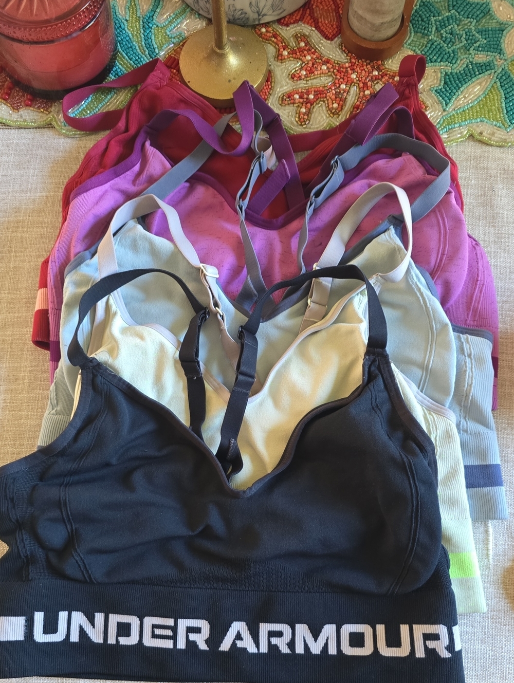 Five Under Armour Black & Pink/Purple Assorted Women's Sports Bras